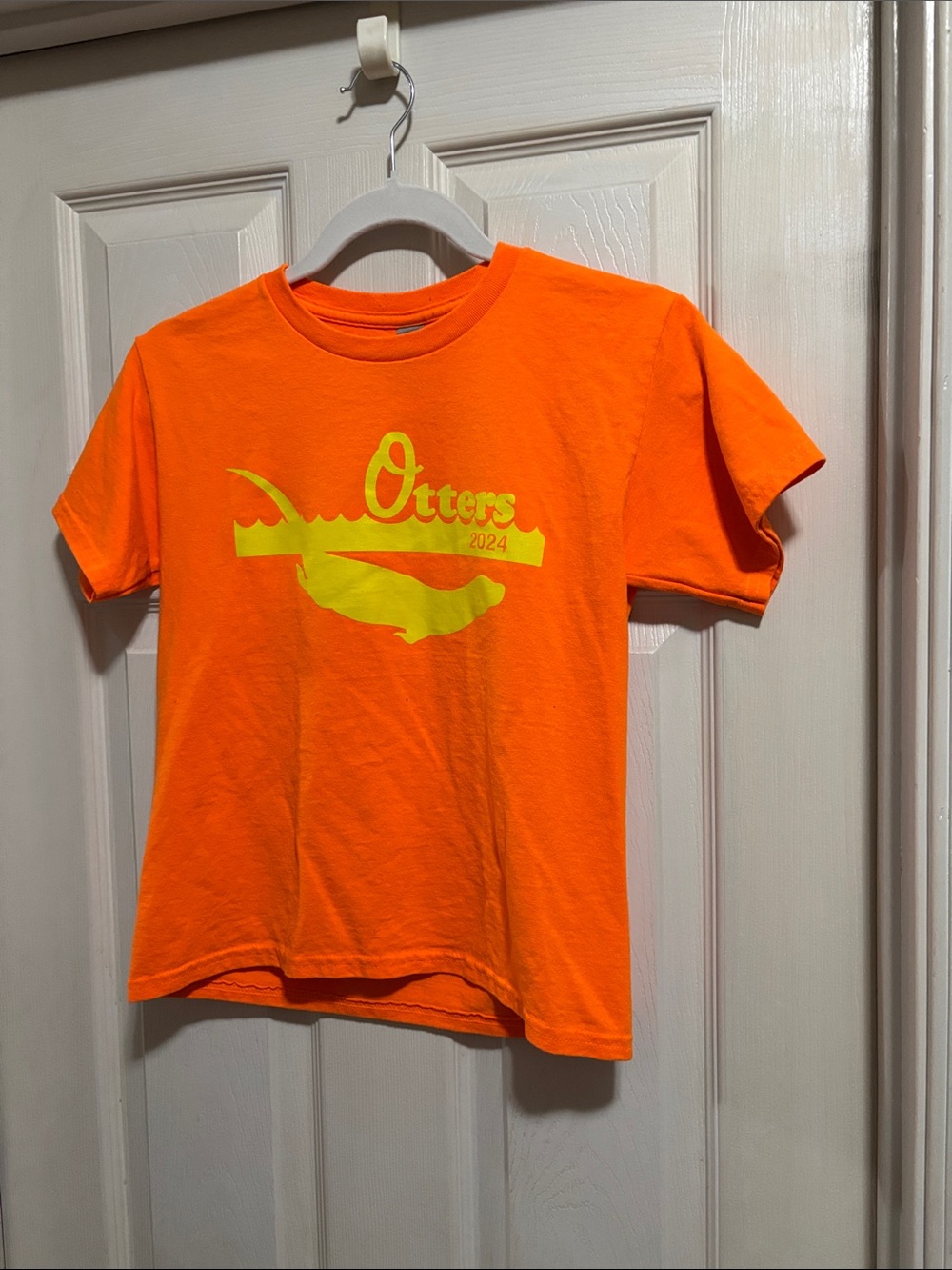Gildan Bright Orange Kids Tee with Neon Yellow Otters Graphic